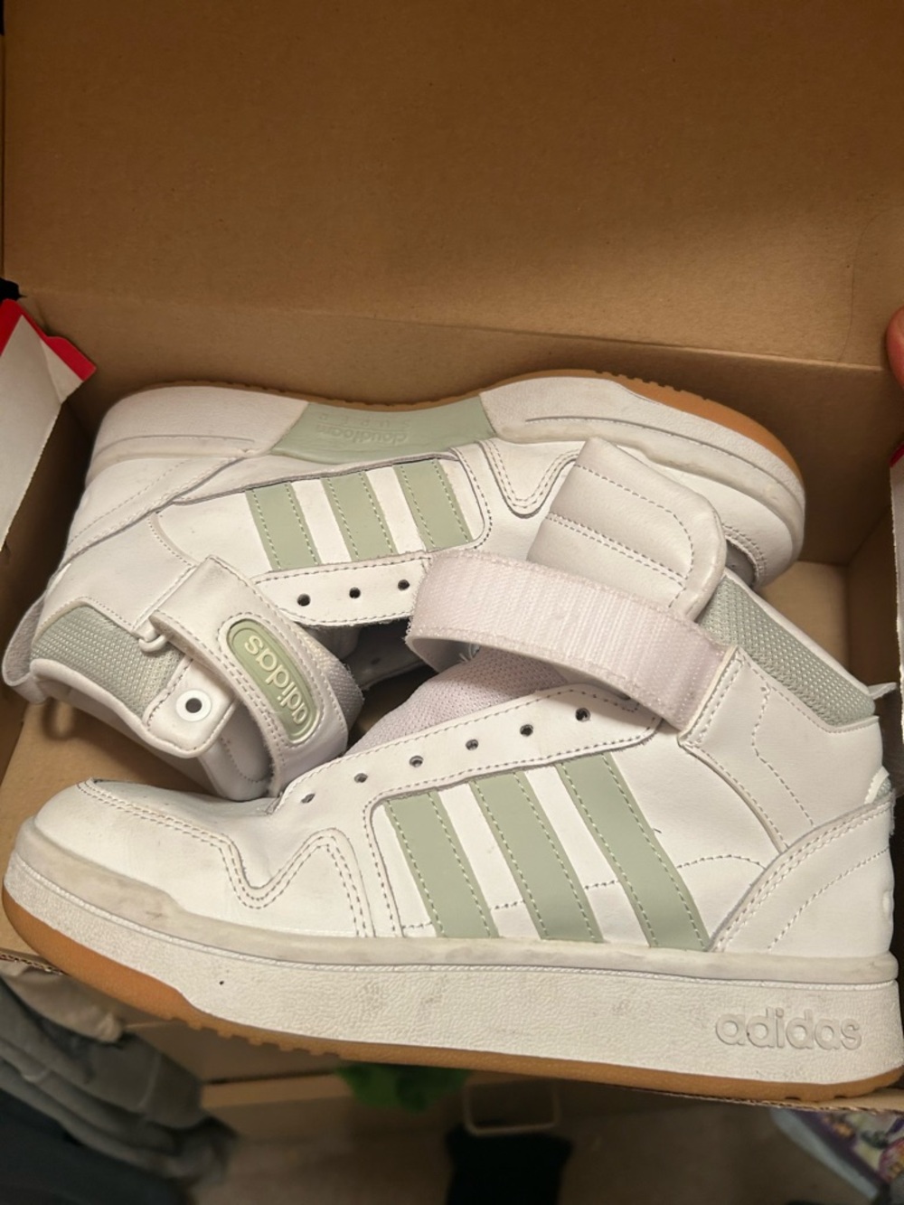adidas White High-Top Sneakers with Gum Sole and Sage Accent